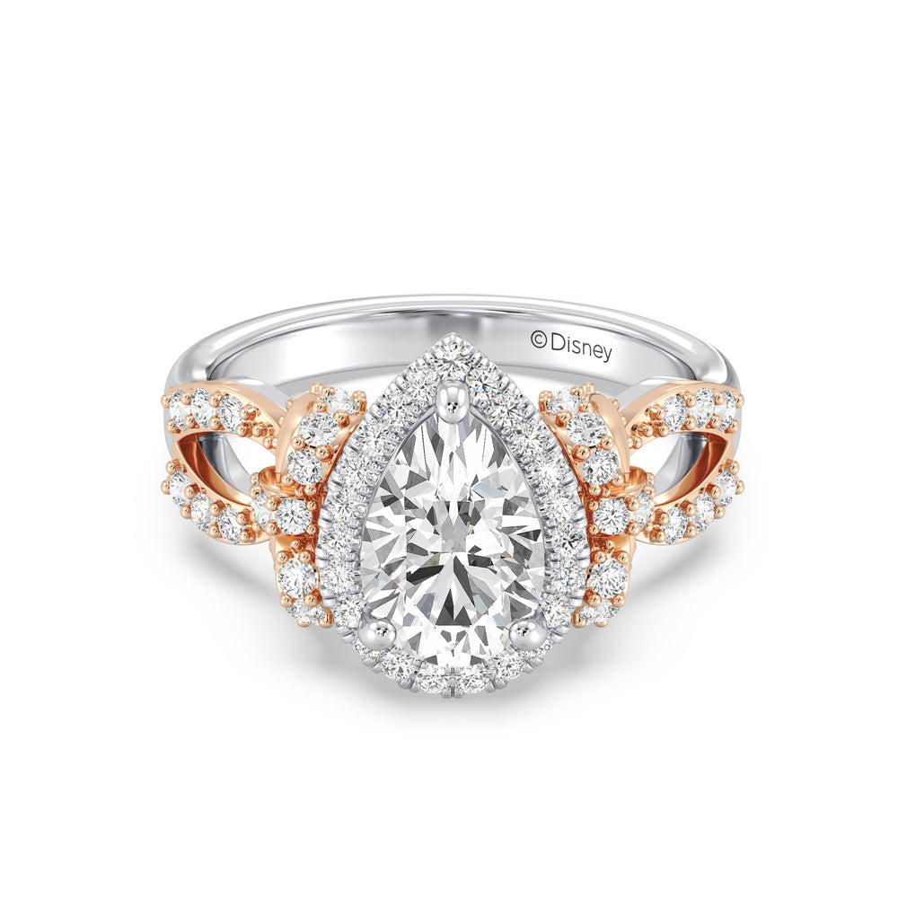 Enchanted Star Lab Grown Diamond 14K Gold Snow White Halo Engagement Ring with White/Rose Cut Diamond in 14KT Pear view 2
