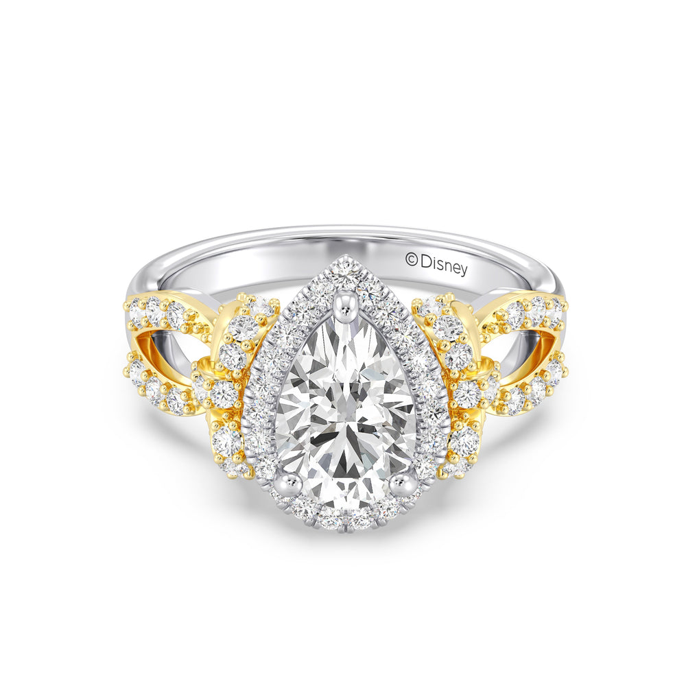 Enchanted Star Lab Grown Diamond 14K Gold Snow White Halo Engagement Ring with White/Yellow Cut Diamond in 14KT Pear view 2
