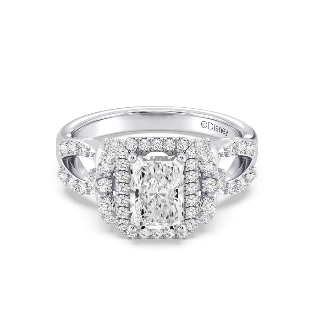 Enchanted Star Lab Grown Diamond 14K Gold Snow White Halo Engagement Ring with White Cut Diamond in 14KT Emerald view 2
