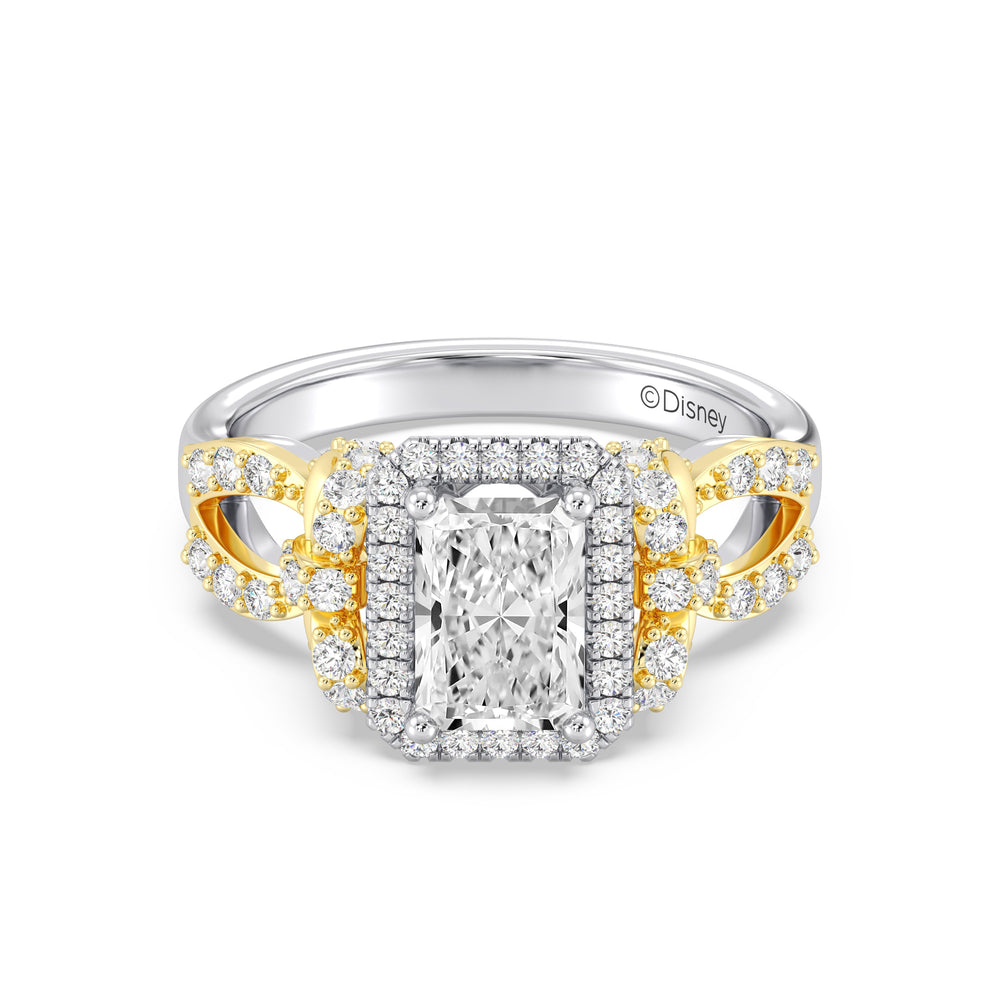 Enchanted Star Lab Grown Diamond 14K Gold Snow White Halo Engagement Ring with White/Yellow Cut Diamond in 14KT Emerald view 2

