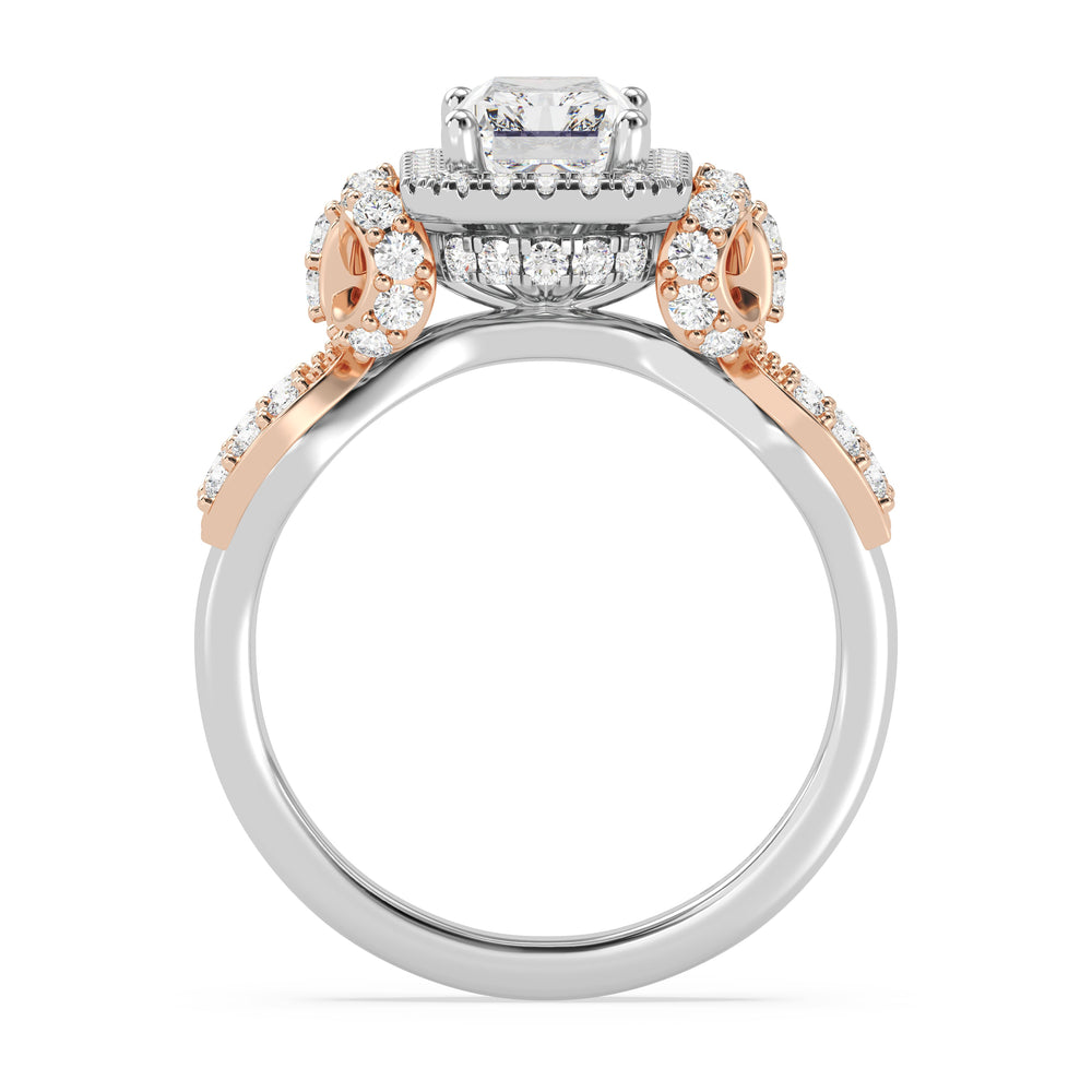 Enchanted Star Lab Grown Diamond 14K Gold Snow White Halo Engagement Ring with White/Rose Cut Diamond in 14KT Emerald view 3
