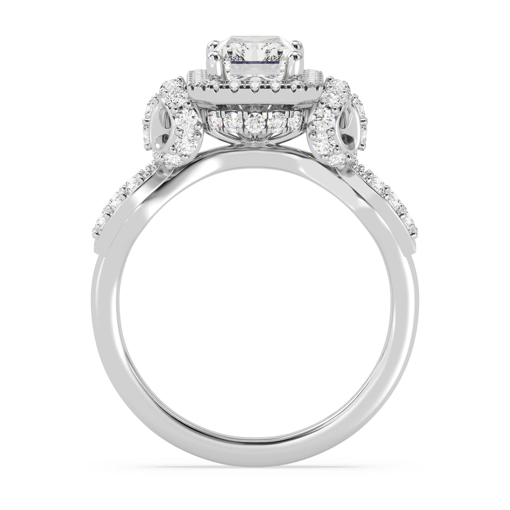 Enchanted Star Lab Grown Diamond 14K Gold Snow White Halo Engagement Ring with White Cut Diamond in 14KT Emerald view 3
