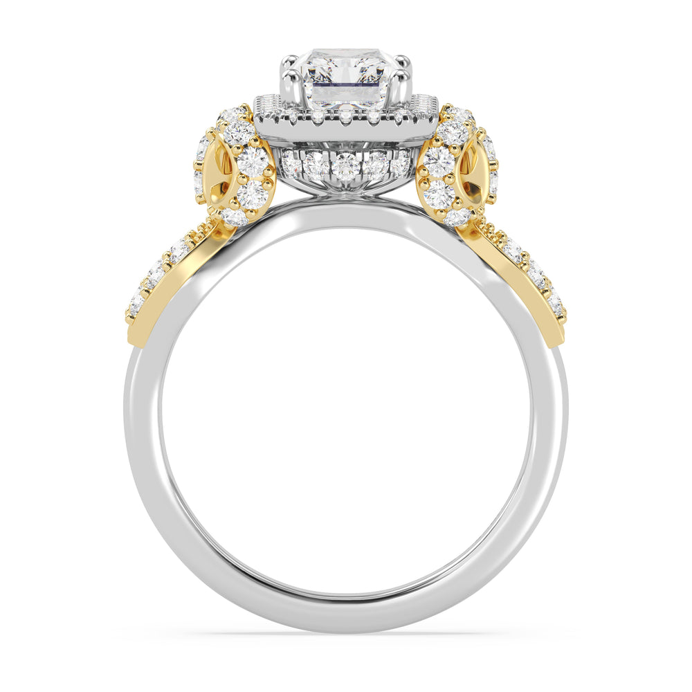 Enchanted Star Lab Grown Diamond 14K Gold Snow White Halo Engagement Ring with White/Yellow Cut Diamond in 14KT Emerald view 3
