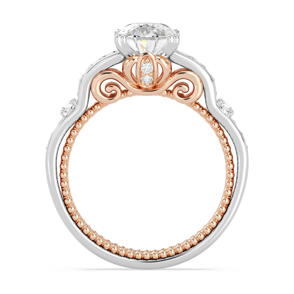 Enchanted Star Lab Grown Diamond 14K Gold Cinderella Carriage Engagement Ring with White/Rose Cut Diamond in 14KT Oval view 3
