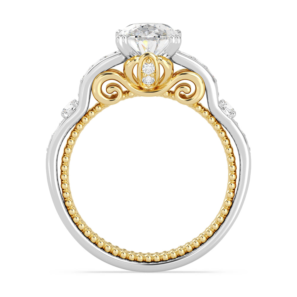 Enchanted Star Lab Grown Diamond 14K Gold Cinderella Carriage Engagement Ring with White/Yellow Cut Diamond in 14KT Oval view 3
