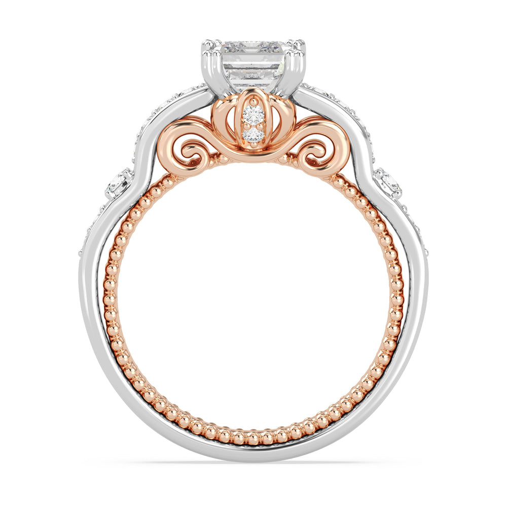 Enchanted Star Lab Grown Diamond 14K Gold Cinderella Carriage Engagement Ring with White/Rose Cut Diamond in 14KT Emerald view 3
