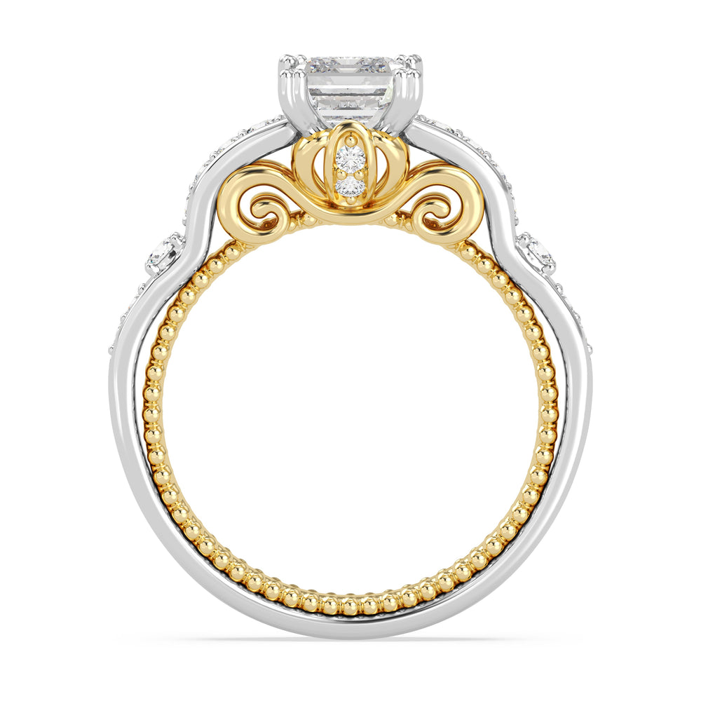 Enchanted Star Lab Grown Diamond 14K Gold Cinderella Carriage Engagement Ring with White/Yellow Cut Diamond in 14KT Emerald view 3
