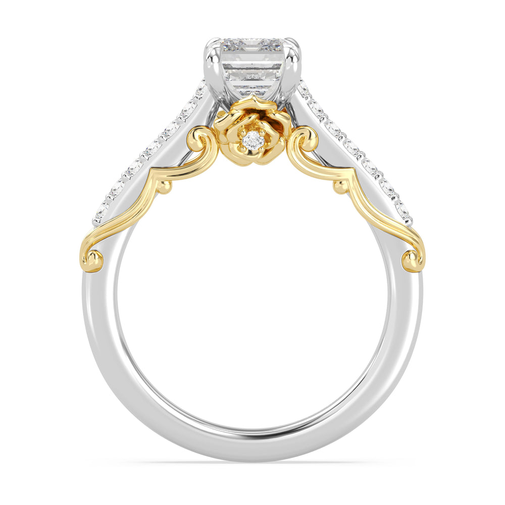 Enchanted Star Lab Grown Diamond 14K Gold Belle Rose Engagement Ring with White/Yellow Cut Diamond in 14KT Emerald view 3
