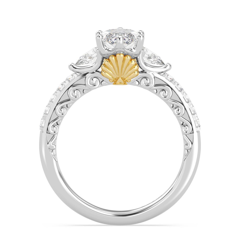 Enchanted Star Lab Grown Diamond 14K Gold Ariel Shell Gallery Engagement Ring with White/Yellow Cut Diamond in 14KT Marquise view 3
