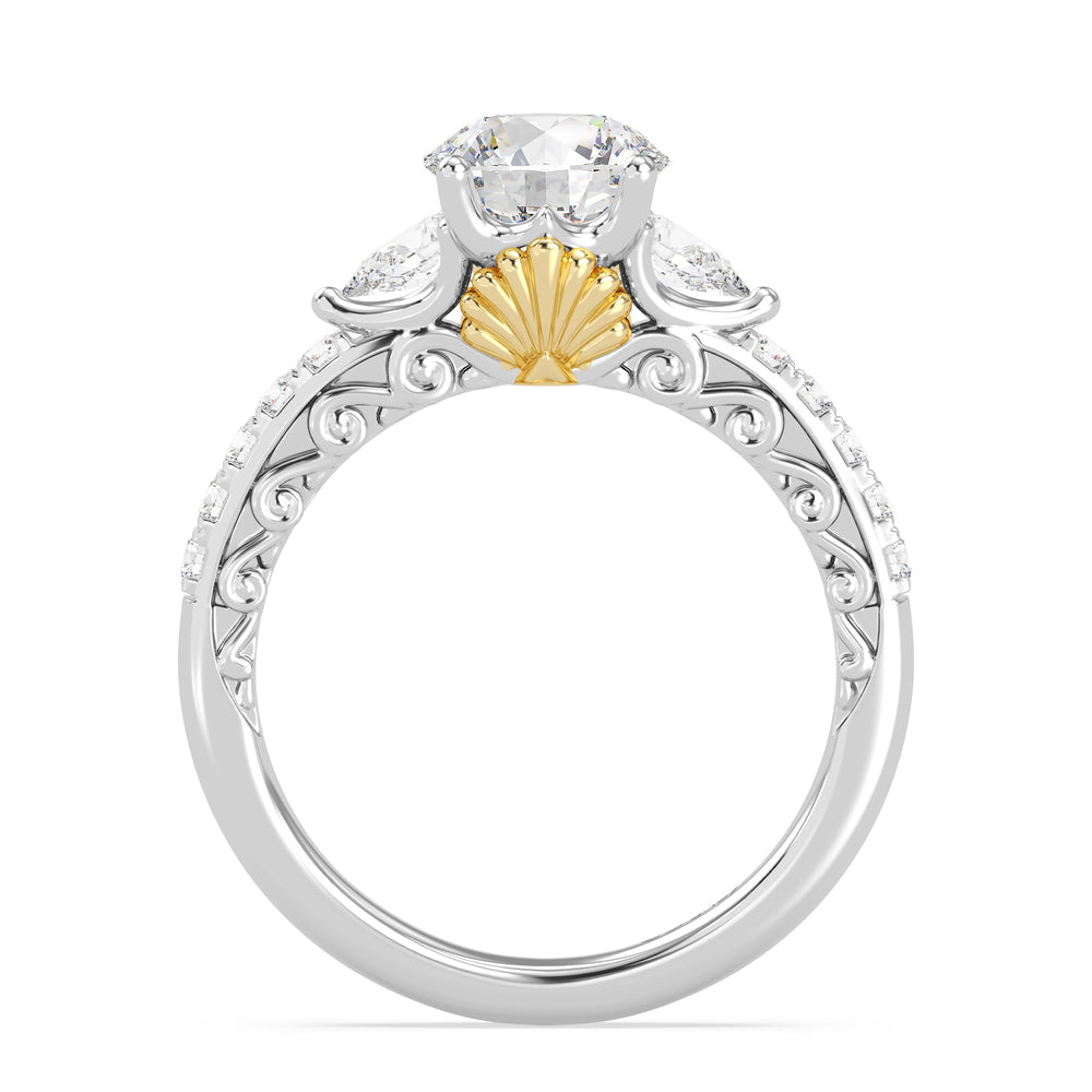Enchanted Star Lab Grown Diamond 14K Gold Ariel Shell Gallery Engagement Ring with White/Yellow Cut Diamond in 14KT Round view 3
