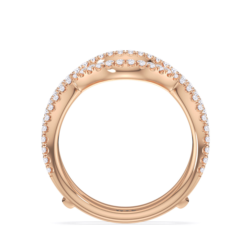 Elegance Twisted Half Pave Diamond Wedding Band with 18KT Rose Gold Cut Diamond in 14KT Rose Gold view 2
