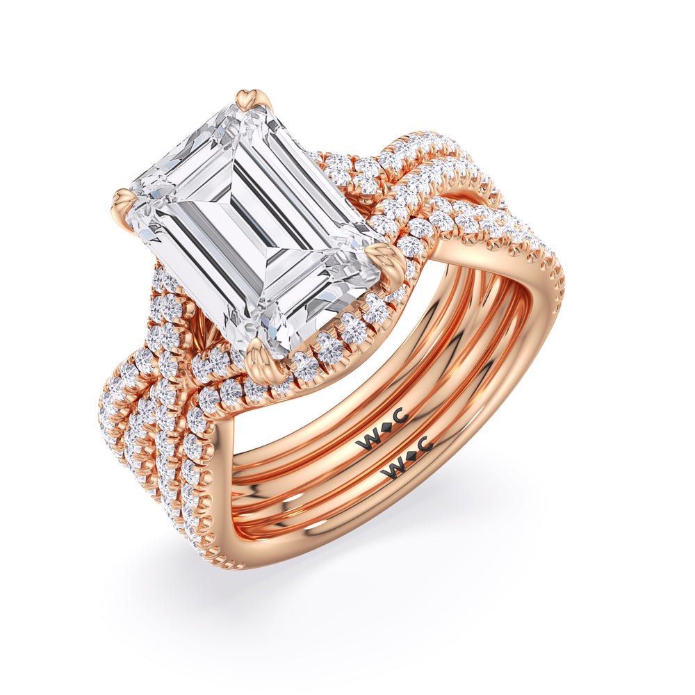 Elegance Twisted Half Pave Diamond Wedding Band with 18KT Rose Gold Cut Diamond in 14KT Rose Gold view 3
