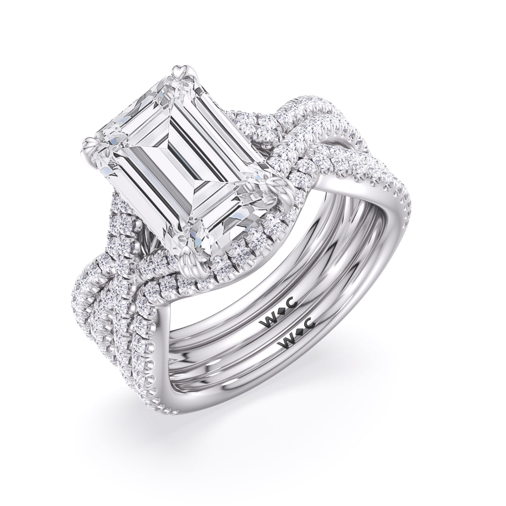 Elegance Twisted Half Pave Diamond Wedding Band with Platinum Cut Diamond in 14KT Platinum view 3
