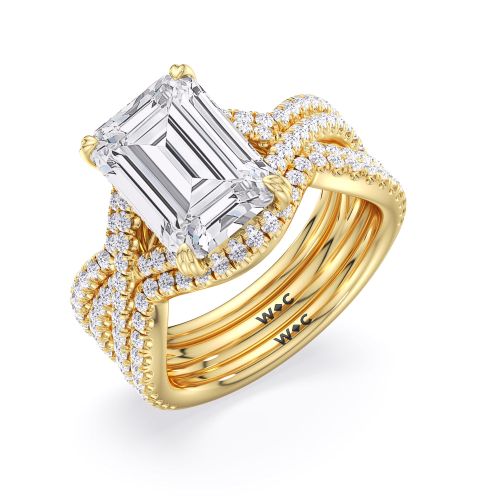 Elegance Twisted Half Pave Diamond Wedding Band with 18KT Yellow Gold Cut Diamond in 14KT Yellow Gold view 3
