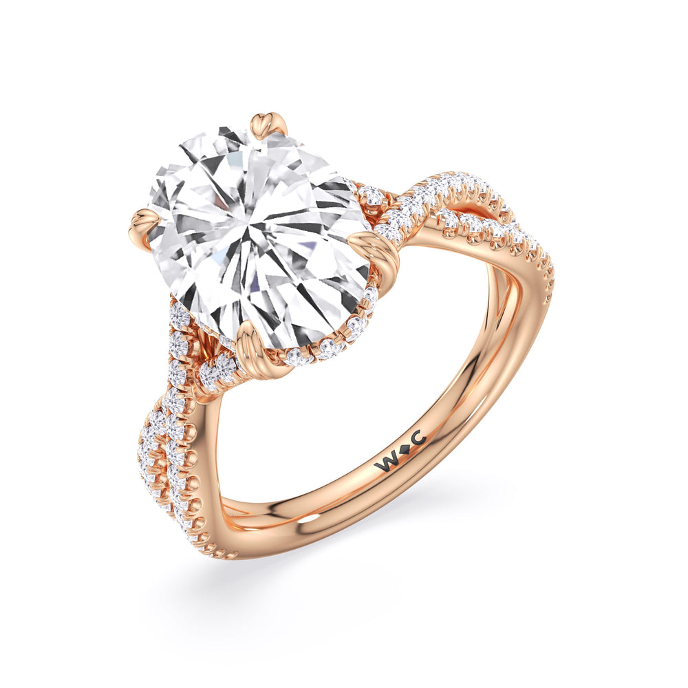 Elegance Twisted Half Pave Engagement Ring with Oval Cut Diamond in 14KT Rose Gold view 5
