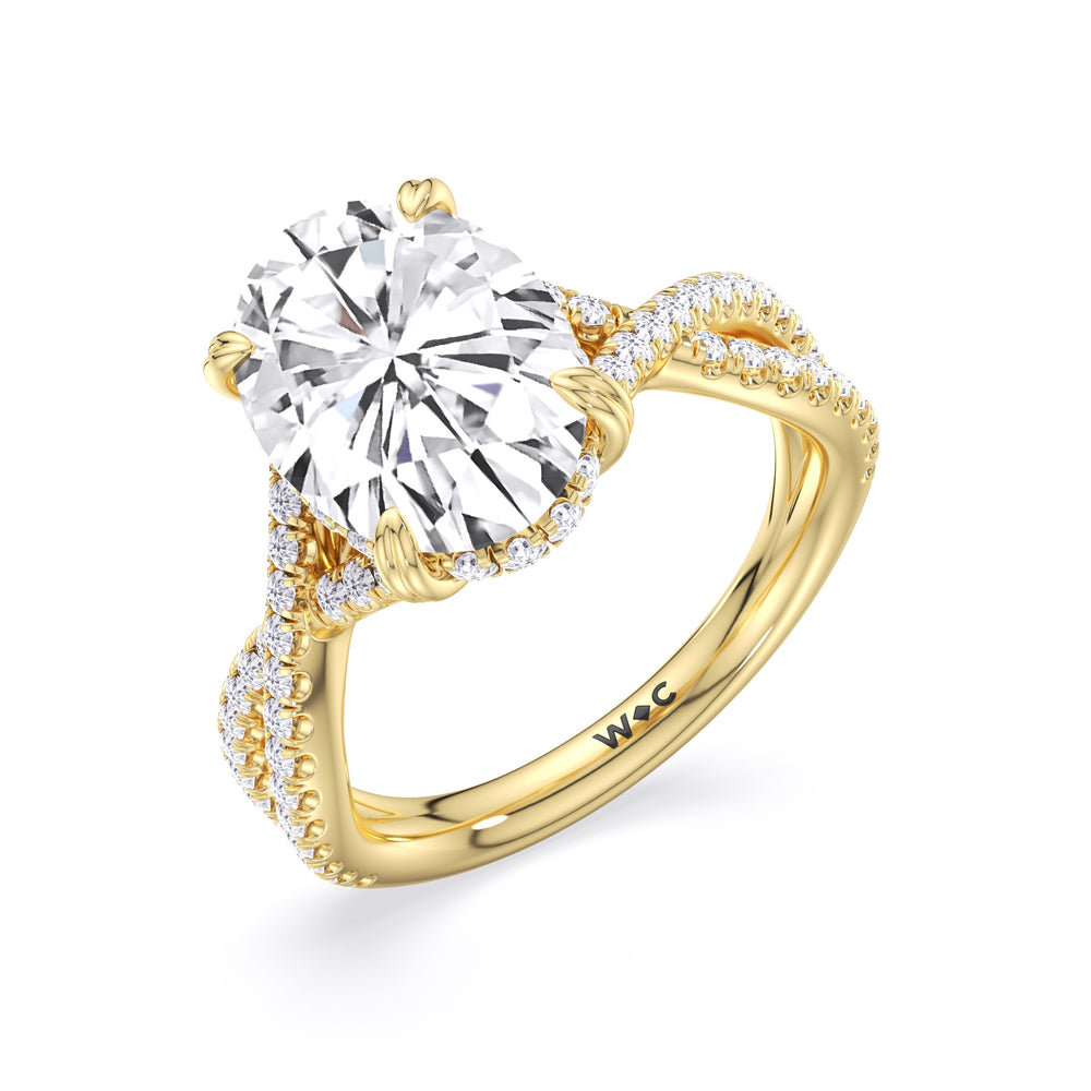 Elegance Twisted Half Pave Engagement Ring with Oval Cut Diamond in 14KT Yellow Gold view 5

