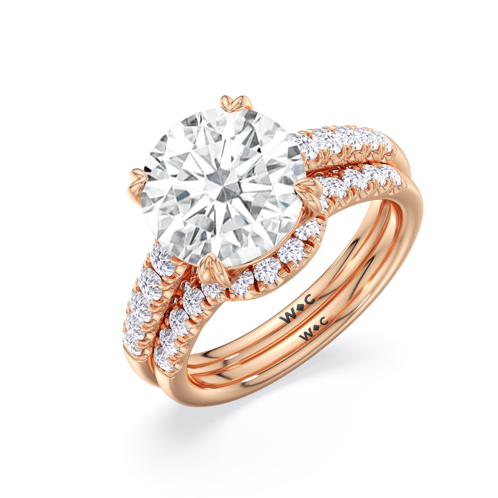 Elegance Tapered Accent Bridge Diamond Wedding Band with 18KT Rose Gold Cut Diamond in 14KT Rose Gold view 3
