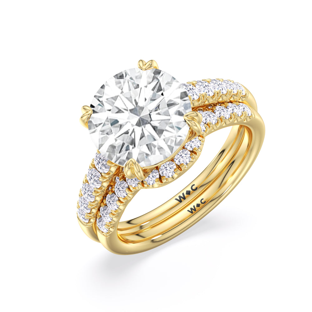 Elegance Tapered Accent Bridge Diamond Wedding Band with 18KT Yellow Gold Cut Diamond in 14KT Yellow Gold view 3

