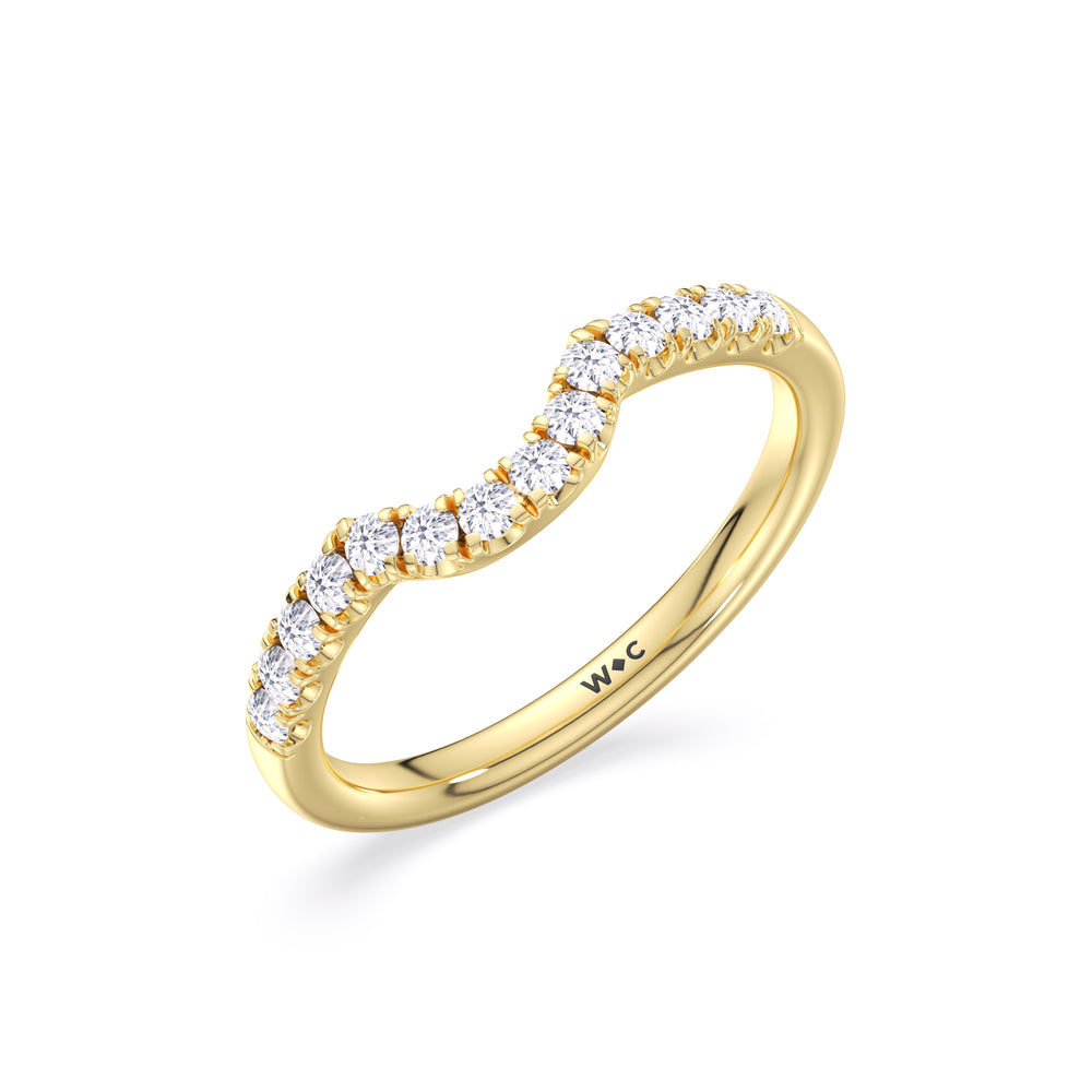 Elegance Tapered Accent Bridge Diamond Wedding Band with 18KT Yellow Gold Cut Diamond in 14KT Yellow Gold view 4

