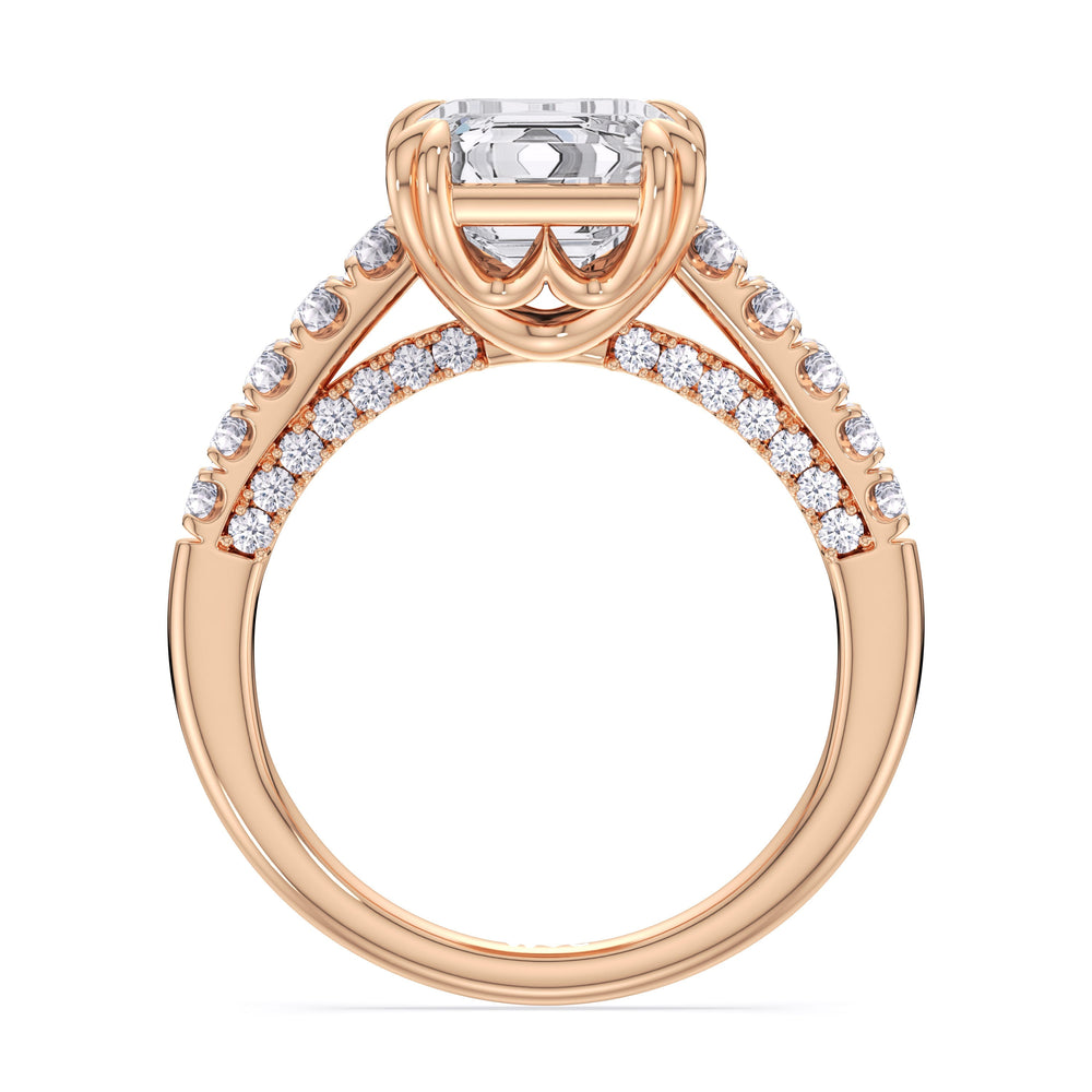 Elegance Tapered Accent Bridge Engagement Ring with Emerald Cut Diamond in 14KT Rose Gold view 4

