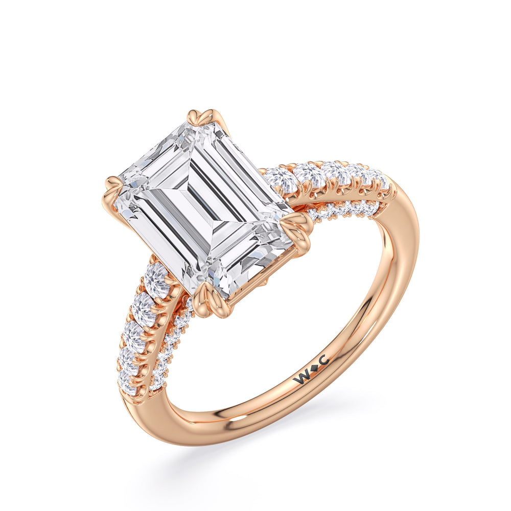Elegance Tapered Accent Bridge Engagement Ring with Emerald Cut Diamond in 14KT Rose Gold view 5
