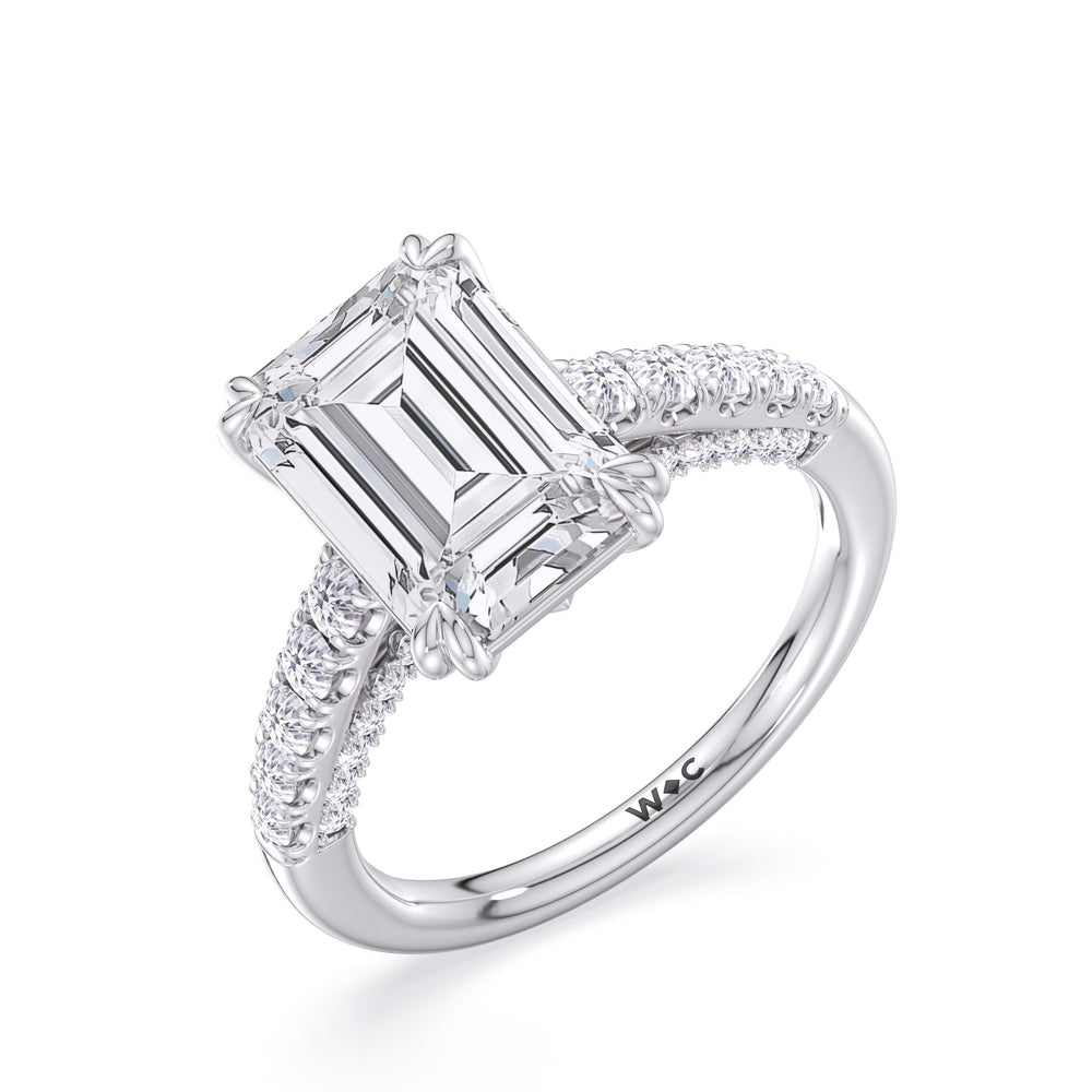 Elegance Tapered Accent Bridge Engagement Ring with Emerald Cut Diamond in 14KT Platinum view 5
