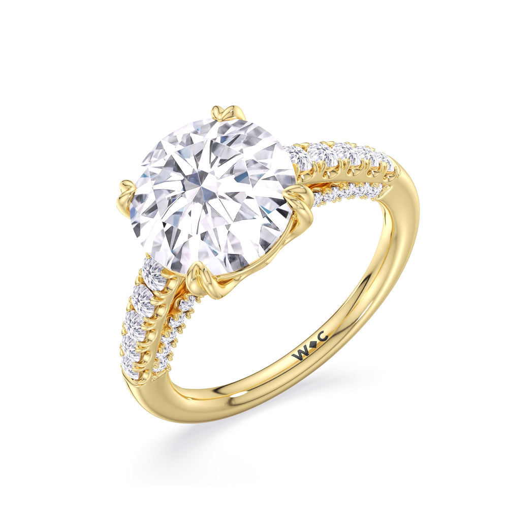 Elegance Tapered Accent Bridge Engagement Ring with Round Cut Diamond in 14KT Yellow Gold view 5
