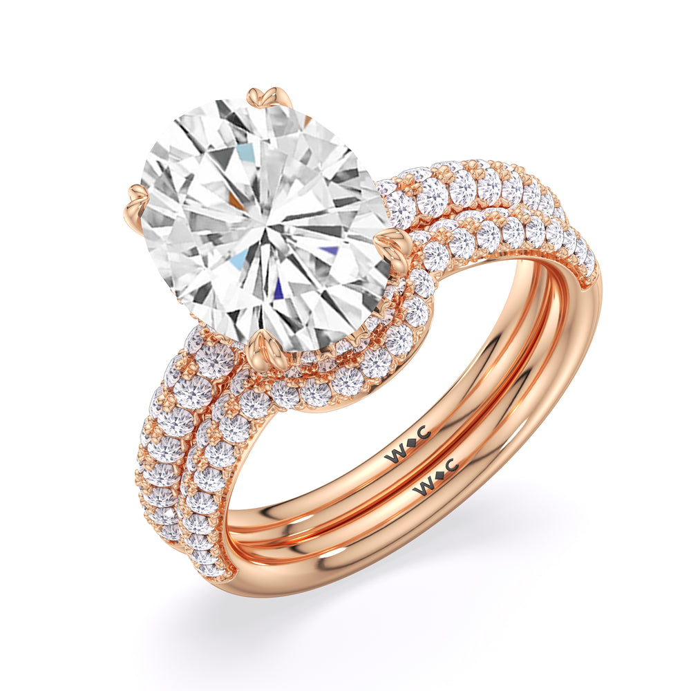 Elegance Double Prong Diamond Wedding Band with 18KT Rose Gold Cut Diamond in 14KT Rose Gold view 6
