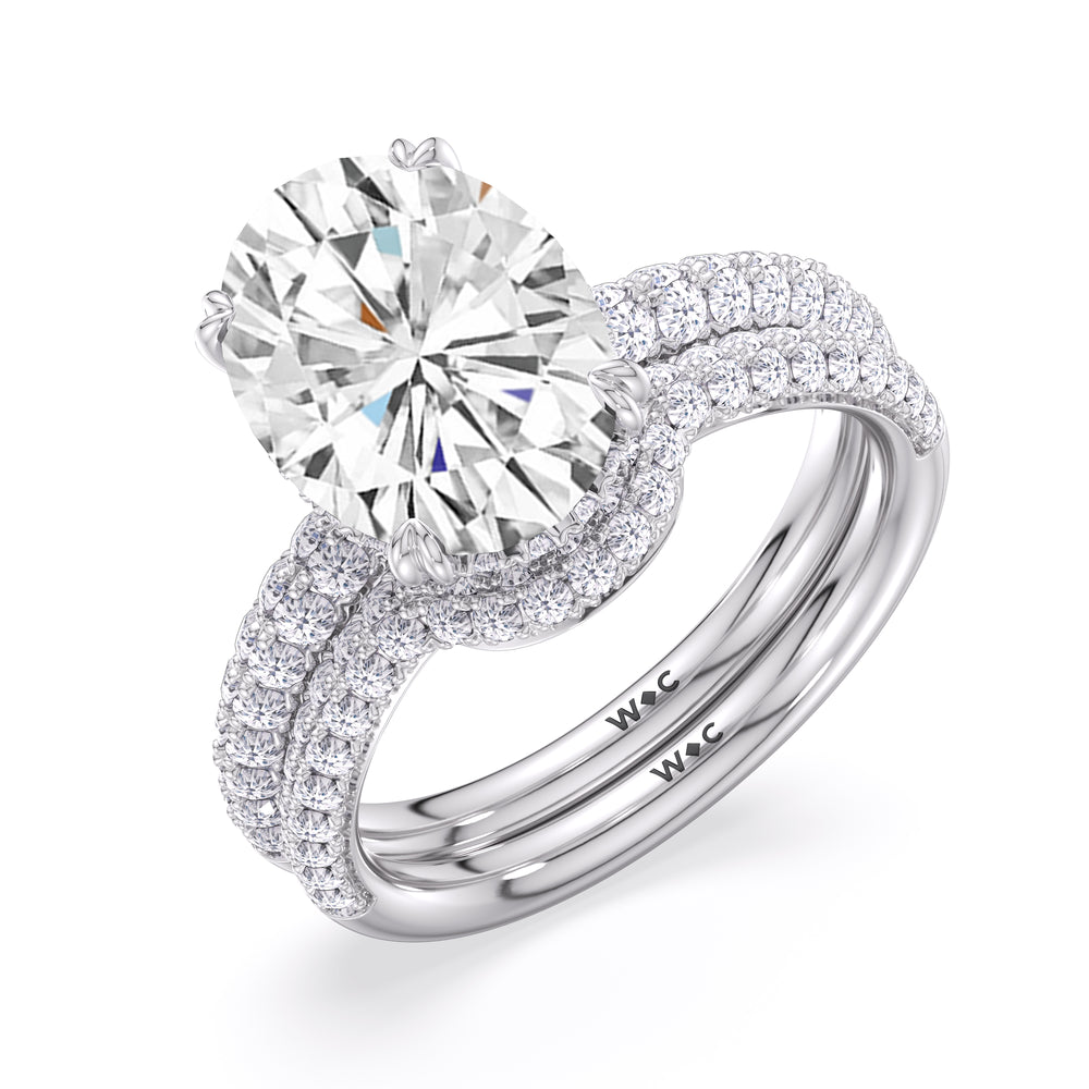 Elegance Double Prong Diamond Wedding Band with Platinum Cut Diamond in 14KT Platinum view 6
