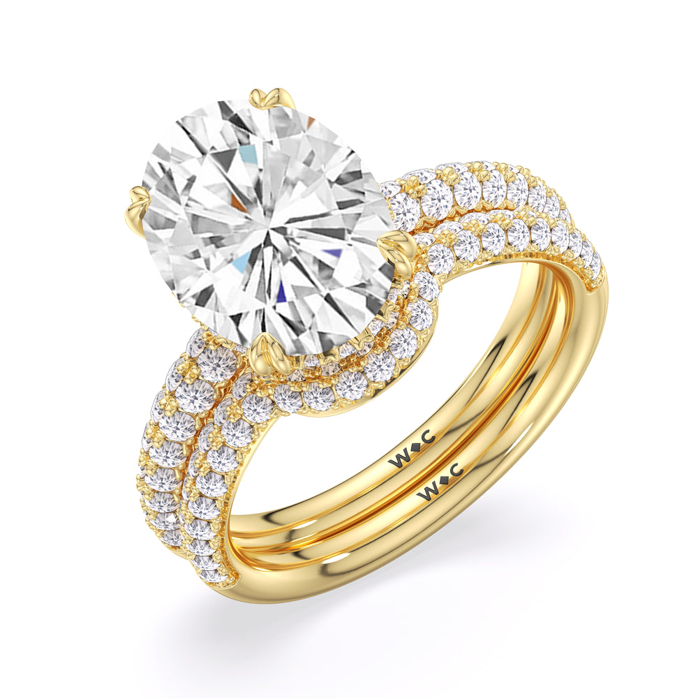 Elegance Double Prong Diamond Wedding Band with 18KT Yellow Gold Cut Diamond in 14KT Yellow Gold view 6
