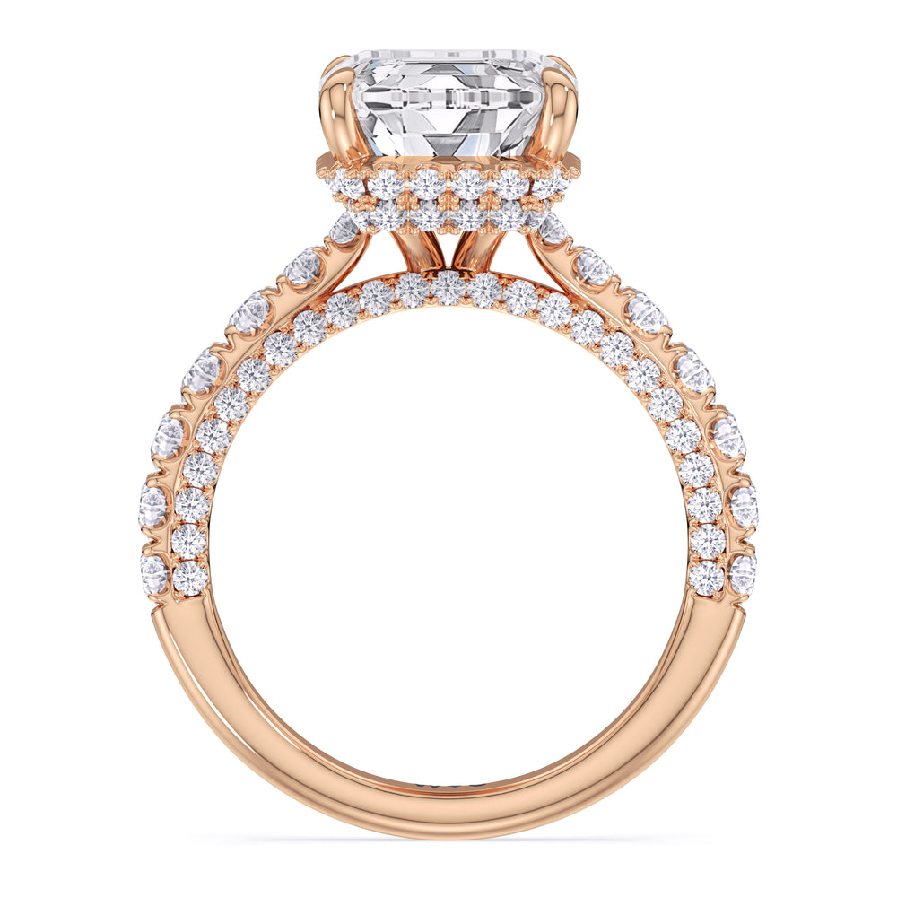 Elegance Double Hidden Halo Engagement Ring with Emerald Cut Diamond in 14KT Rose Gold view 4
