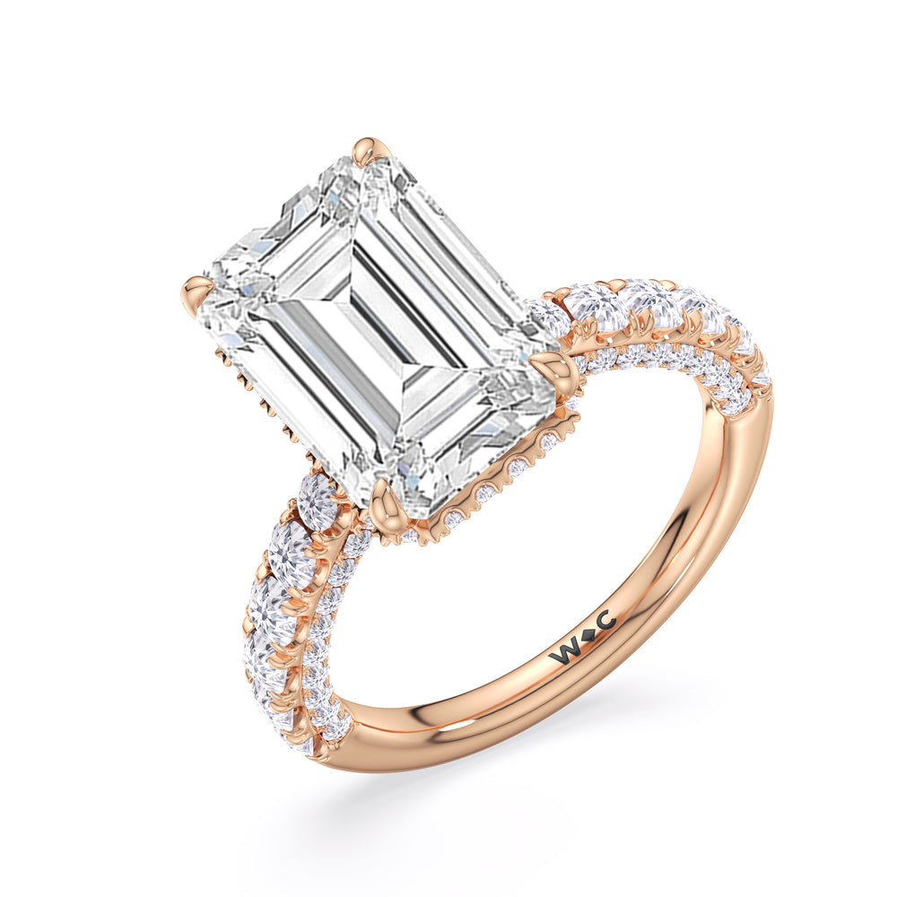 Elegance Double Hidden Halo Engagement Ring with Emerald Cut Diamond in 14KT Rose Gold view 5
