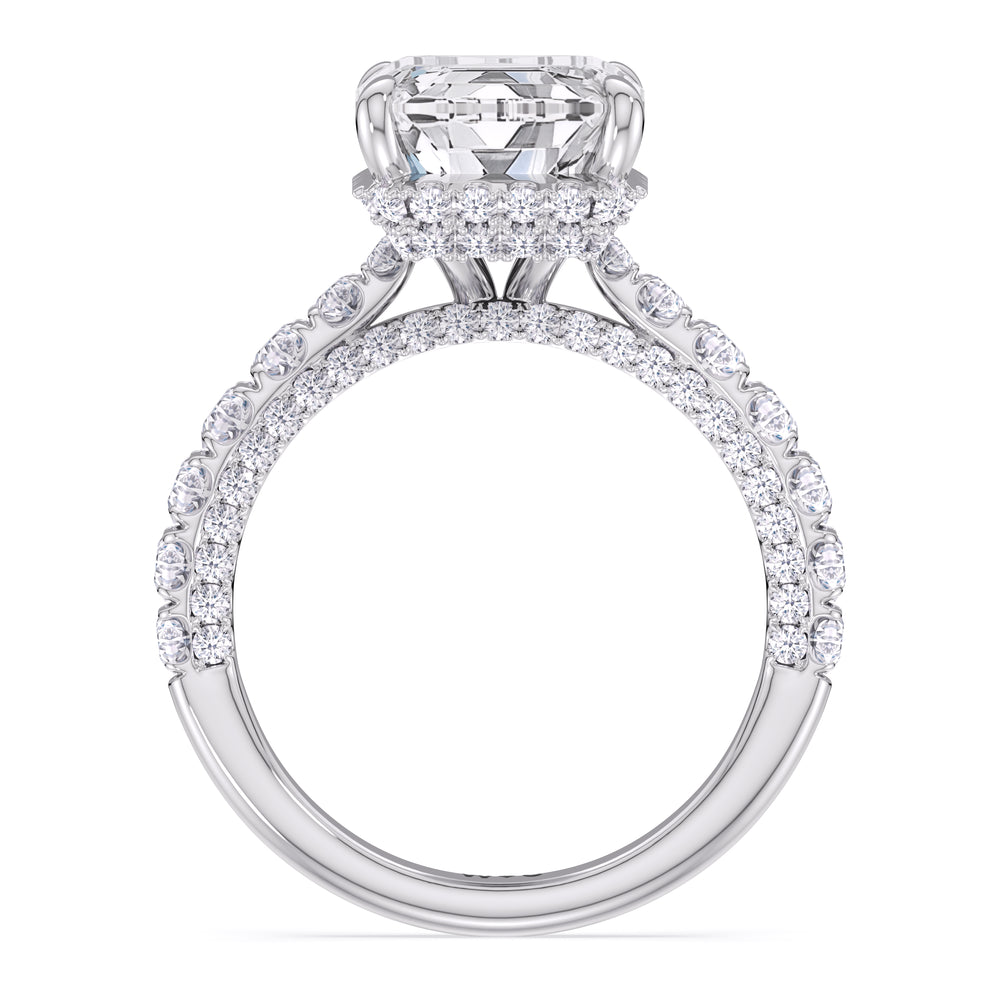 Elegance Double Hidden Halo Engagement Ring with Emerald Cut Diamond in 14KT Platinum view 4
