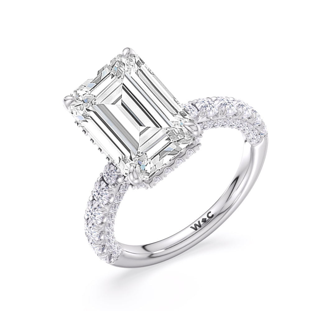 Elegance Double Hidden Halo Engagement Ring with Emerald Cut Diamond in 14KT Platinum view 5
