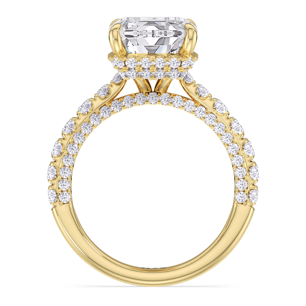 Elegance Double Hidden Halo Engagement Ring with Emerald Cut Diamond in 14KT Yellow Gold view 4
