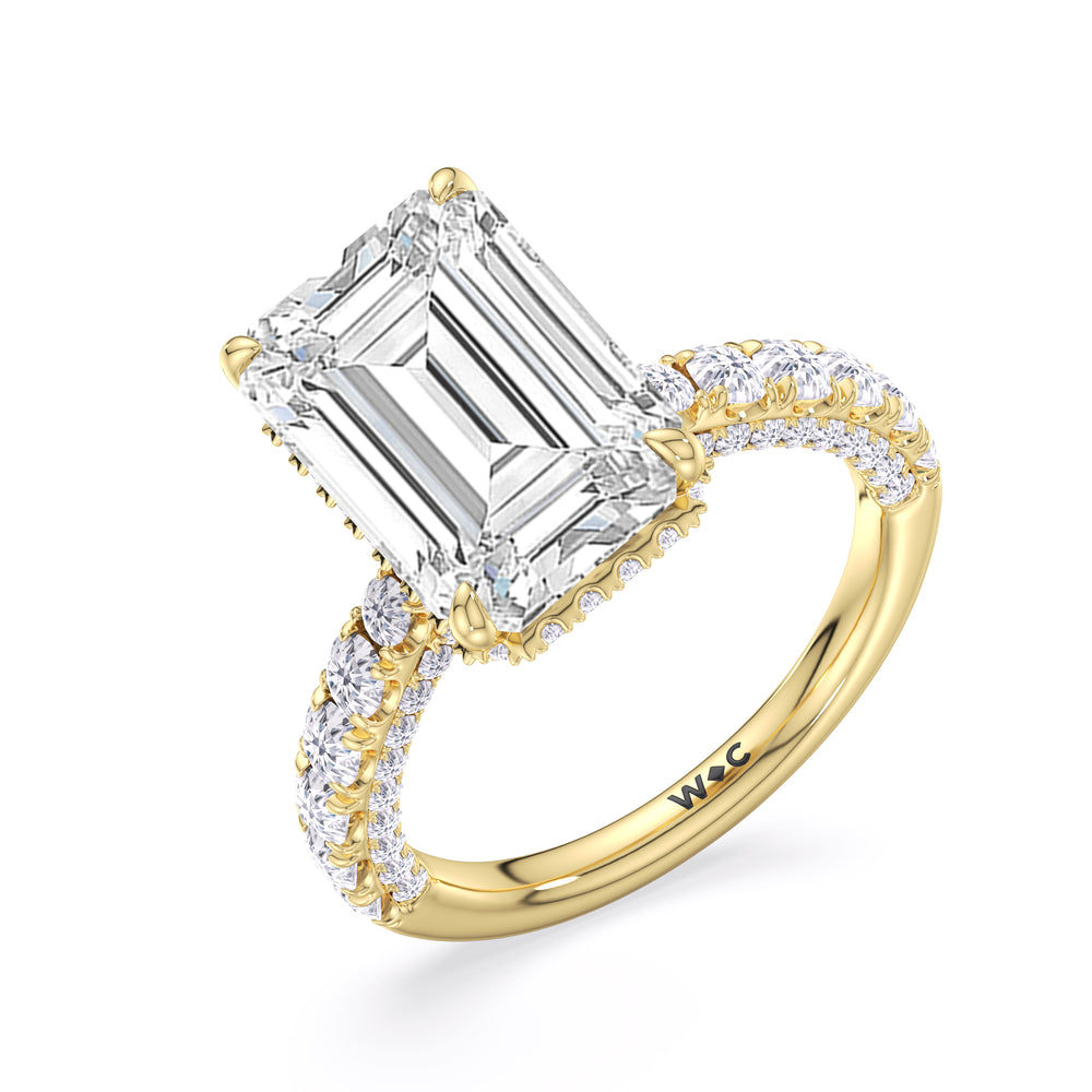 Elegance Double Hidden Halo Engagement Ring with Emerald Cut Diamond in 14KT Yellow Gold view 5
