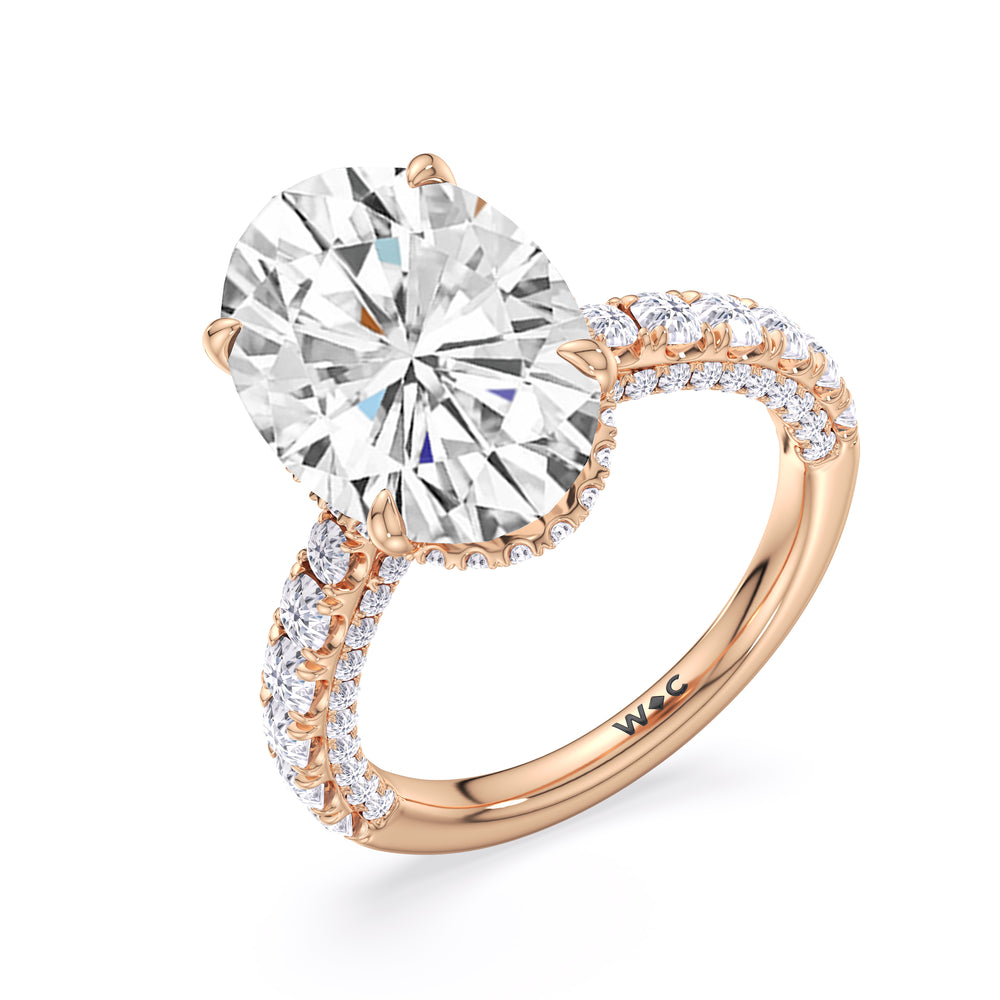 Elegance Double Hidden Halo Engagement Ring with Oval Cut Diamond in 14KT Rose Gold view 5
