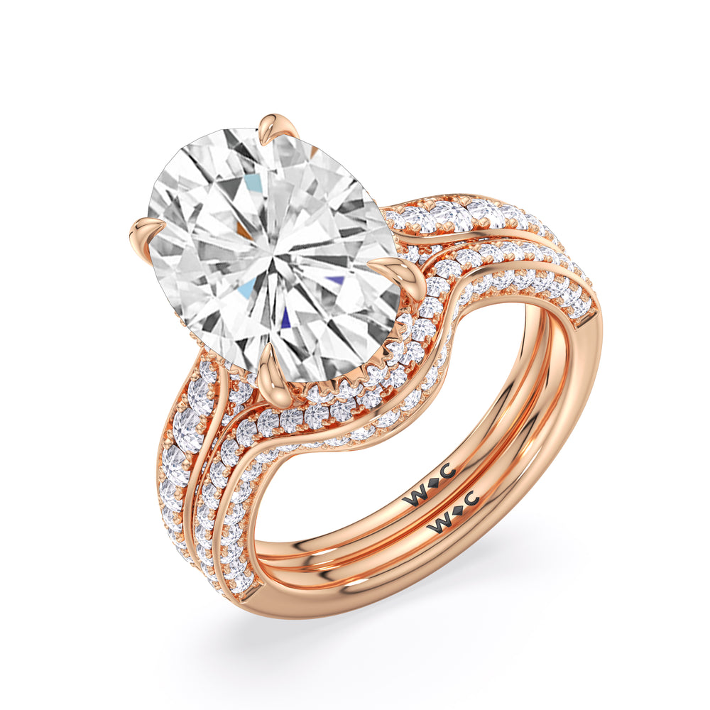 Elegance Hidden Halo Cross Bridge Basket Engagement Ring with Oval Cut Diamond in 14KT Rose Gold view 5

