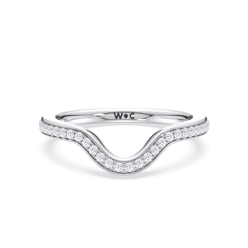 Elegance Hidden Halo Cross Bridge Basket Diamond Wedding Band with Platinum Cut Diamond in 14KT Platinum view 1
