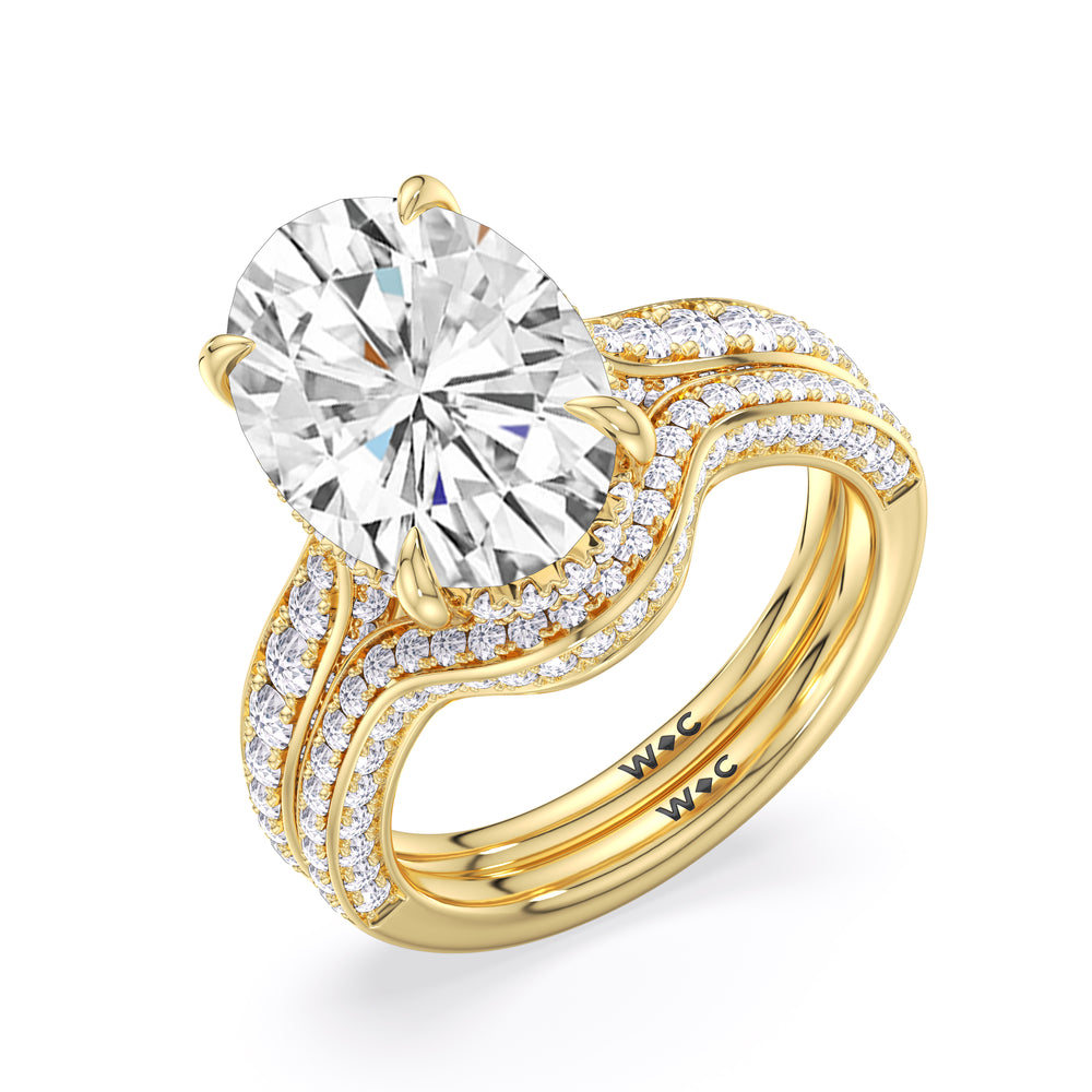 Elegance Hidden Halo Cross Bridge Basket Engagement Ring with Oval Cut Diamond in 14KT Yellow Gold view 5
