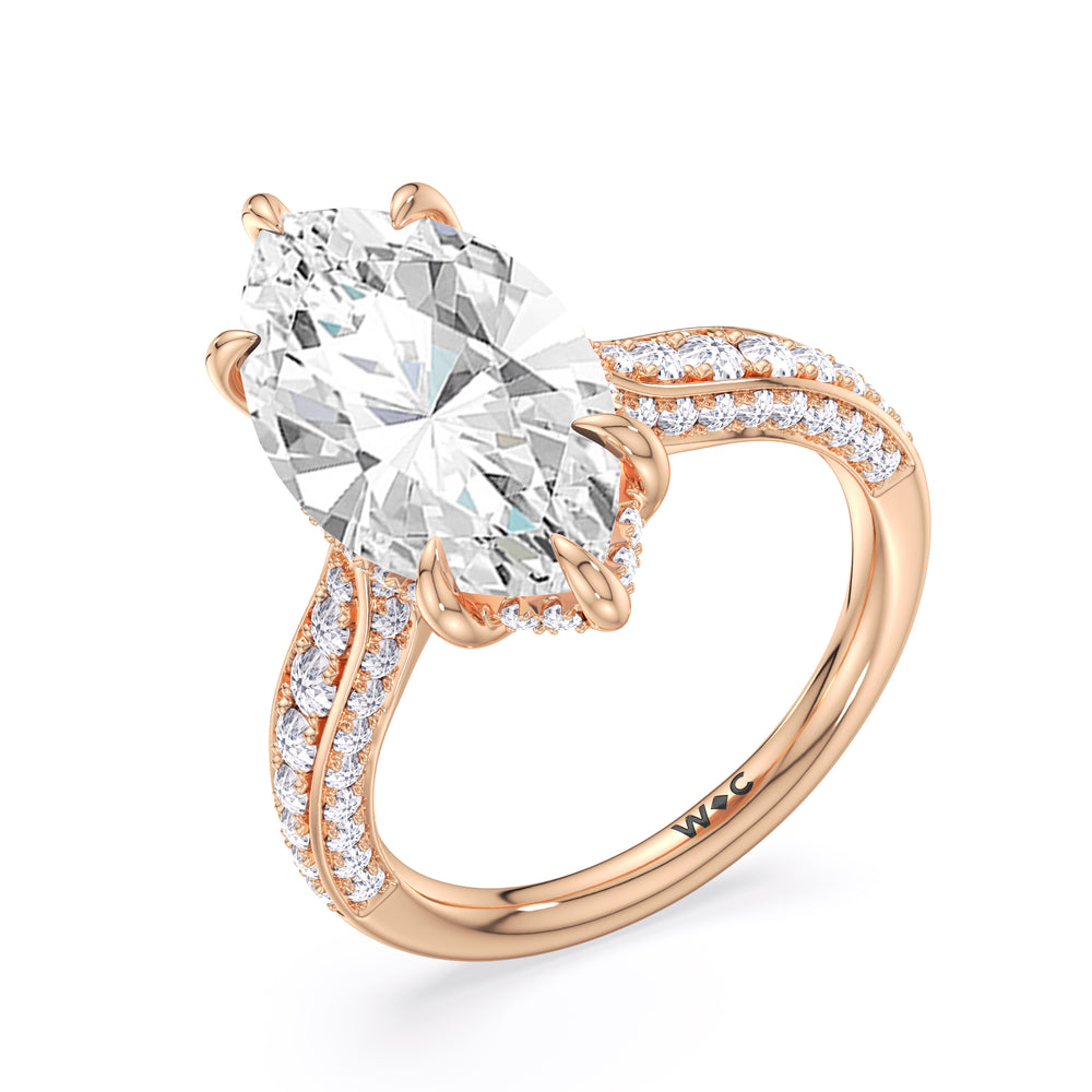 Elegance Hidden Halo Cross Bridge Basket Engagement Ring with Marquise Cut Diamond in 14KT Rose Gold view 6
