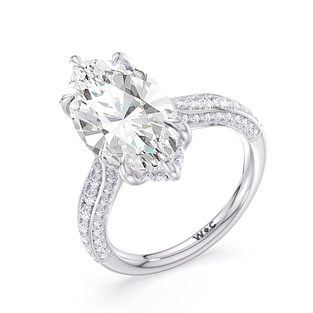 Elegance Hidden Halo Cross Bridge Basket Engagement Ring with Marquise Cut Diamond in 14KT Platinum view 6
