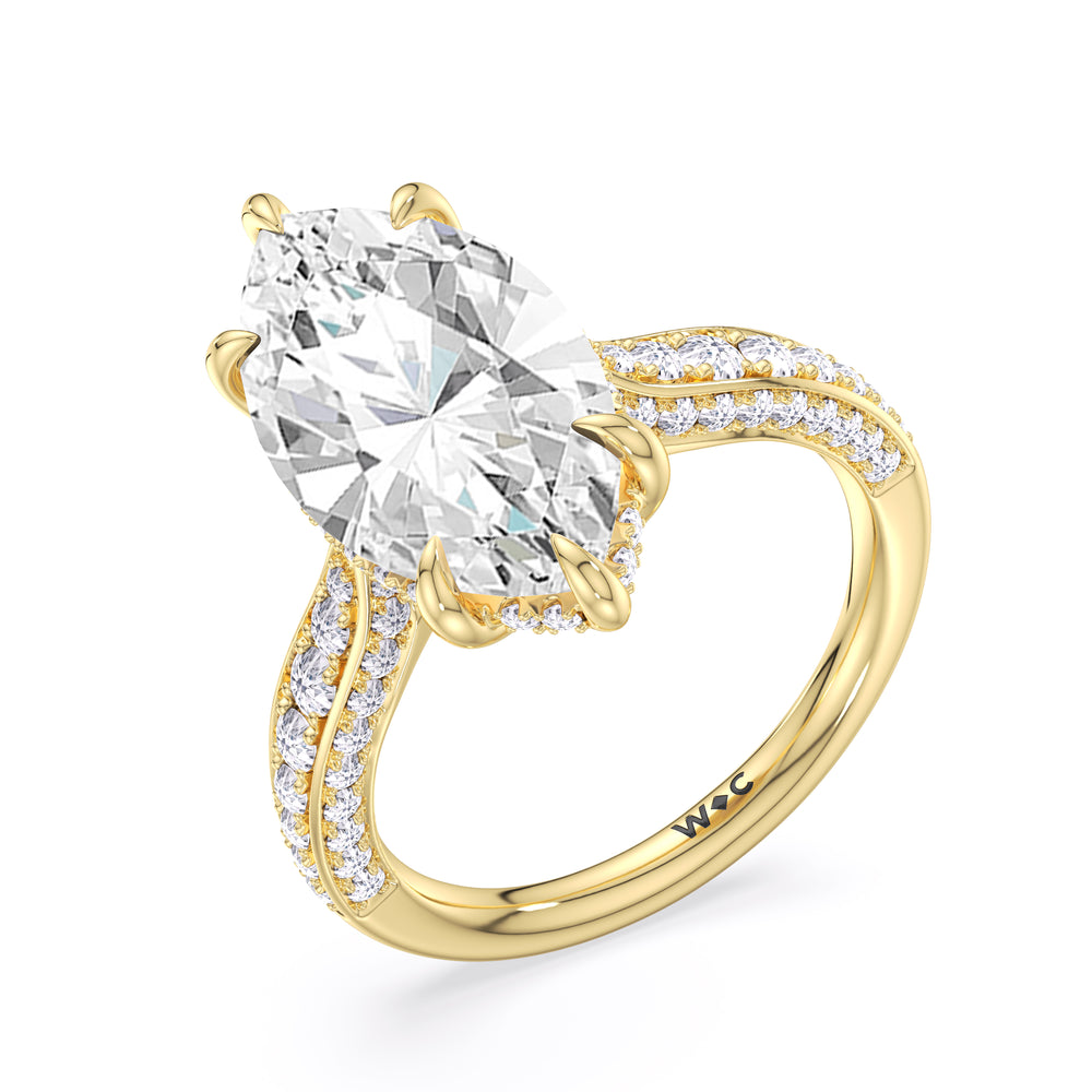 Elegance Hidden Halo Cross Bridge Basket Engagement Ring with Marquise Cut Diamond in 14KT Yellow Gold view 6
