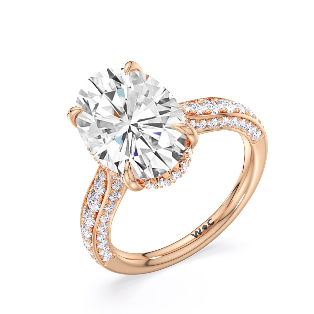 Elegance Hidden Halo Cross Bridge Basket Engagement Ring with Oval Cut Diamond in 14KT Rose Gold view 6
