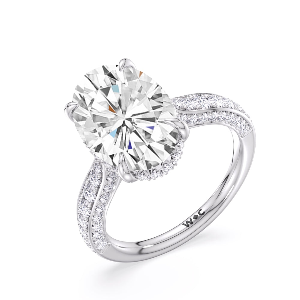 Elegance Hidden Halo Cross Bridge Basket Engagement Ring with Oval Cut Diamond in 14KT Platinum view 6
