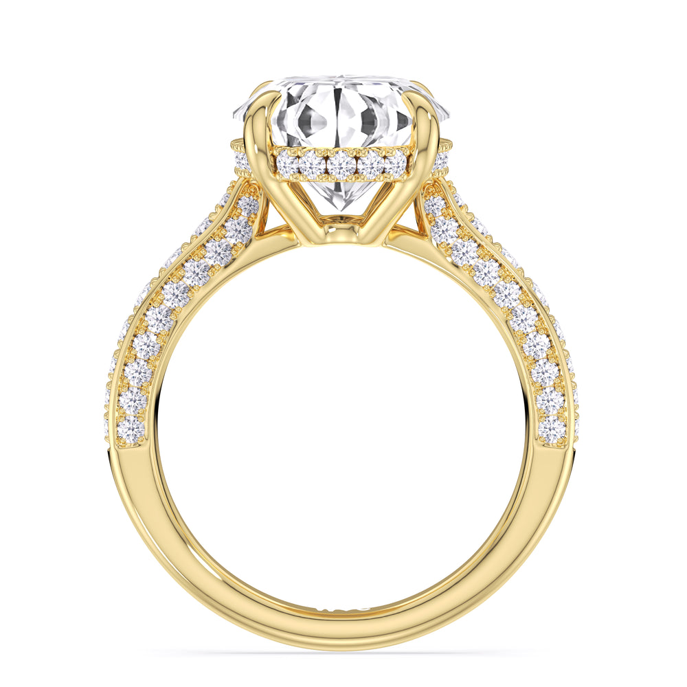 Elegance Hidden Halo Cross Bridge Basket Engagement Ring with Oval Cut Diamond in 14KT Yellow Gold view 4
