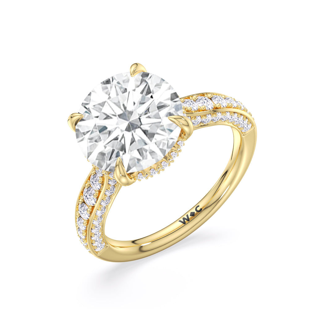 Elegance Hidden Halo Cross Bridge Basket Engagement Ring with Round Cut Diamond in 14KT Yellow Gold view 6
