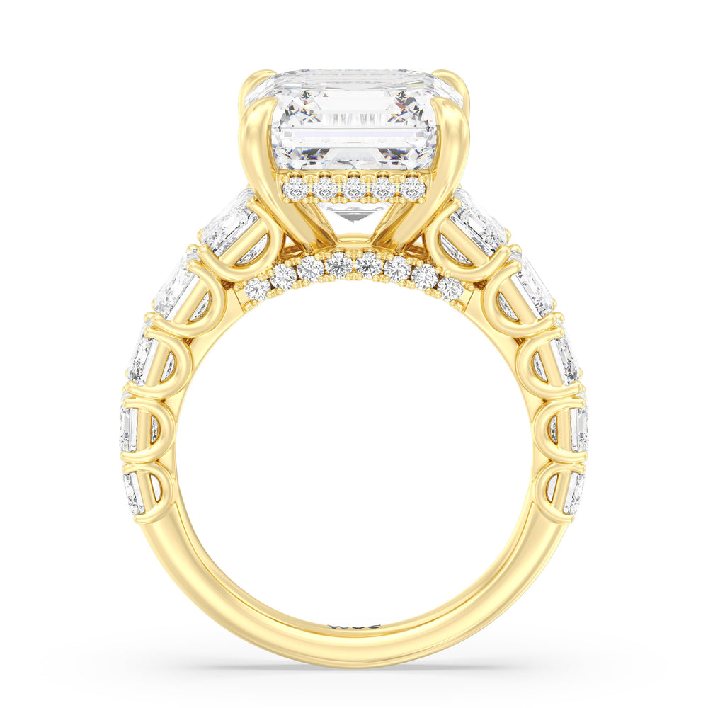Elegance Emerald Accent Hidden Halo Engagement Ring with Asscher Cut Diamond in 14KT Yellow Gold view 2
