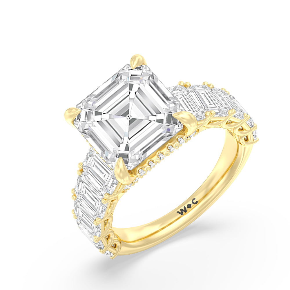 Elegance Emerald Accent Hidden Halo Engagement Ring with Asscher Cut Diamond in 14KT Yellow Gold view 5
