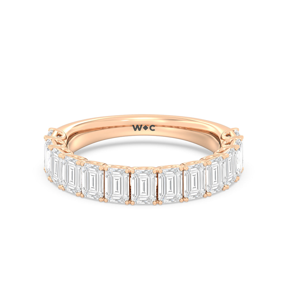 Elegance Emerald Accent Hidden Halo Diamond Wedding Band with 18KT Rose Gold Cut Diamond in 14KT Rose Gold view 1
